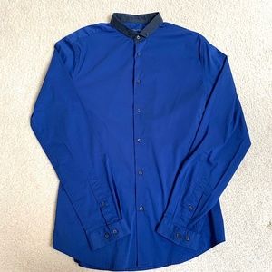 H&M Men Long Sleeve Blue Dress Shirt Size M